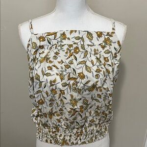 Loft Floral Tank Rushed banded Cotton botton Top Large